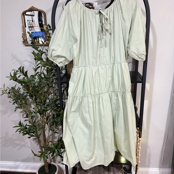 MELLODAY Green Pleated Tiered Midi Sundress size large - Picture 11 of 11